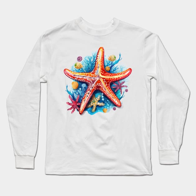 Orange Starfish Long Sleeve T-Shirt by zooleisurelife